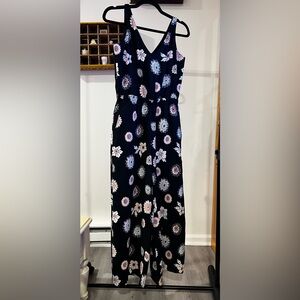 LOFT Black Pink Floral Jumpsuit